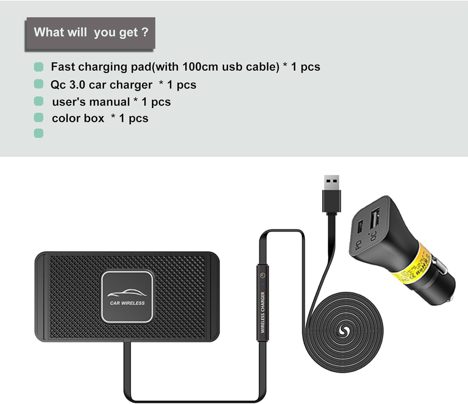 Wireless Charger Car Charging Pad 15W Fast Wireless Phone Charger Cell Phone Cordless Charging Mat