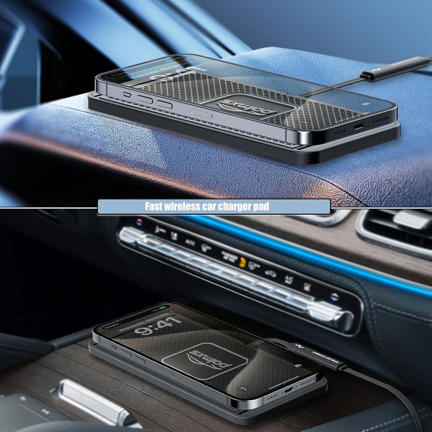 Wireless Charger Car Charging Pad 15W Fast Wireless Phone Charger Cell Phone Cordless Charging Mat