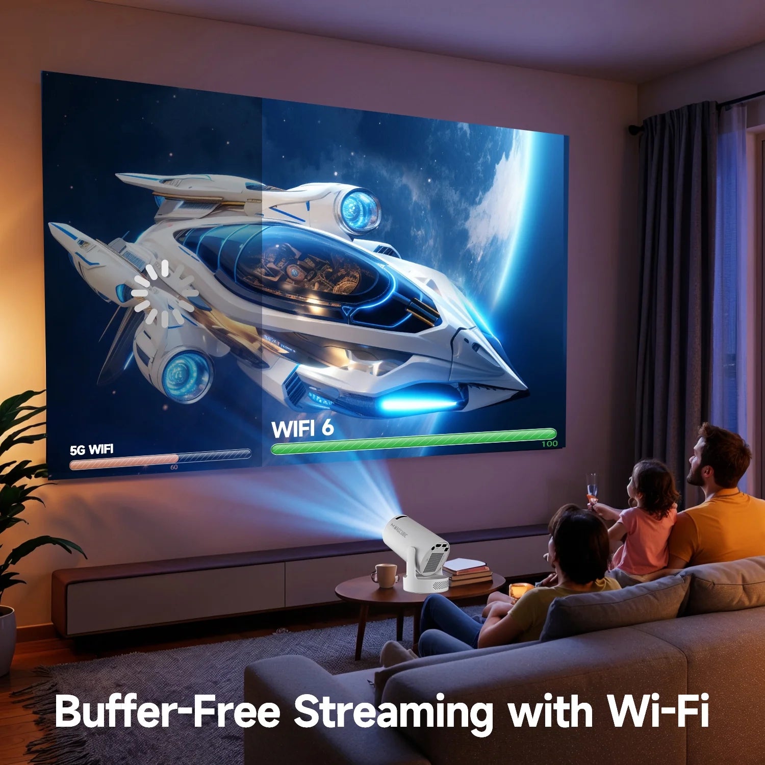 Projector 4K 1080P Support, 290 ANSI Mini Projector Smart with 5W Soundbase Speaker for Movie Projection, HY300 Pro+ Grey