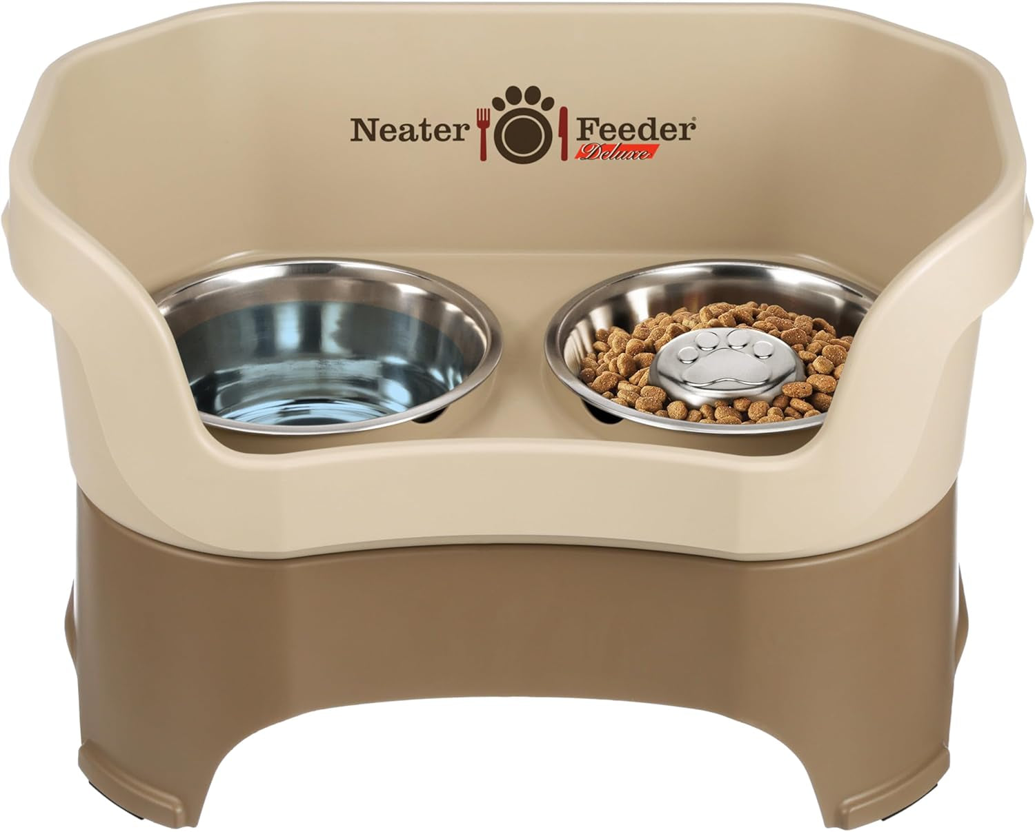 Neater Feeder Deluxe Mess Proof Dog Bowls Elevated for Small Dogs under 19 Lbs, Made in USA, No Spill Raised Dog Food Bowl Stand Feeding Station, Food and Water Bowl Set, Grey