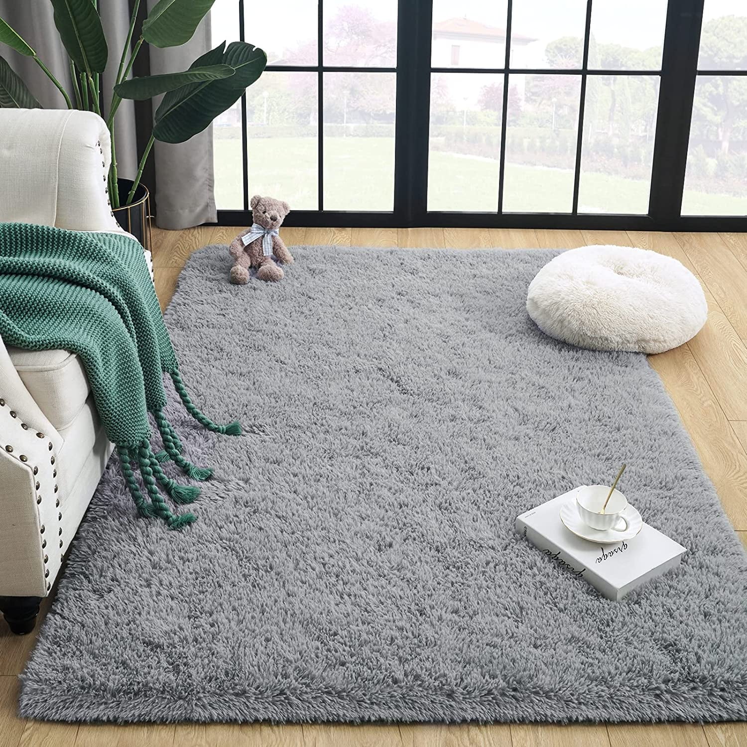Soft Fluffy Area Rug Indoor Plush Carpet Shaggy Rugs for Bedroom Home Decor,5'X8',Grey