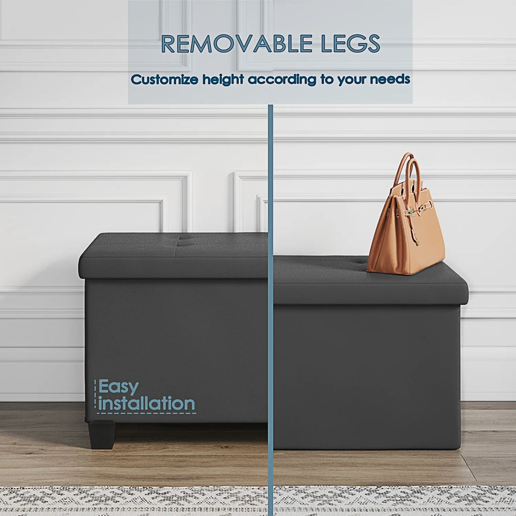 Ottoman Storage Bench, Faux Leather 30" Storage Ottoman Bench, Gray