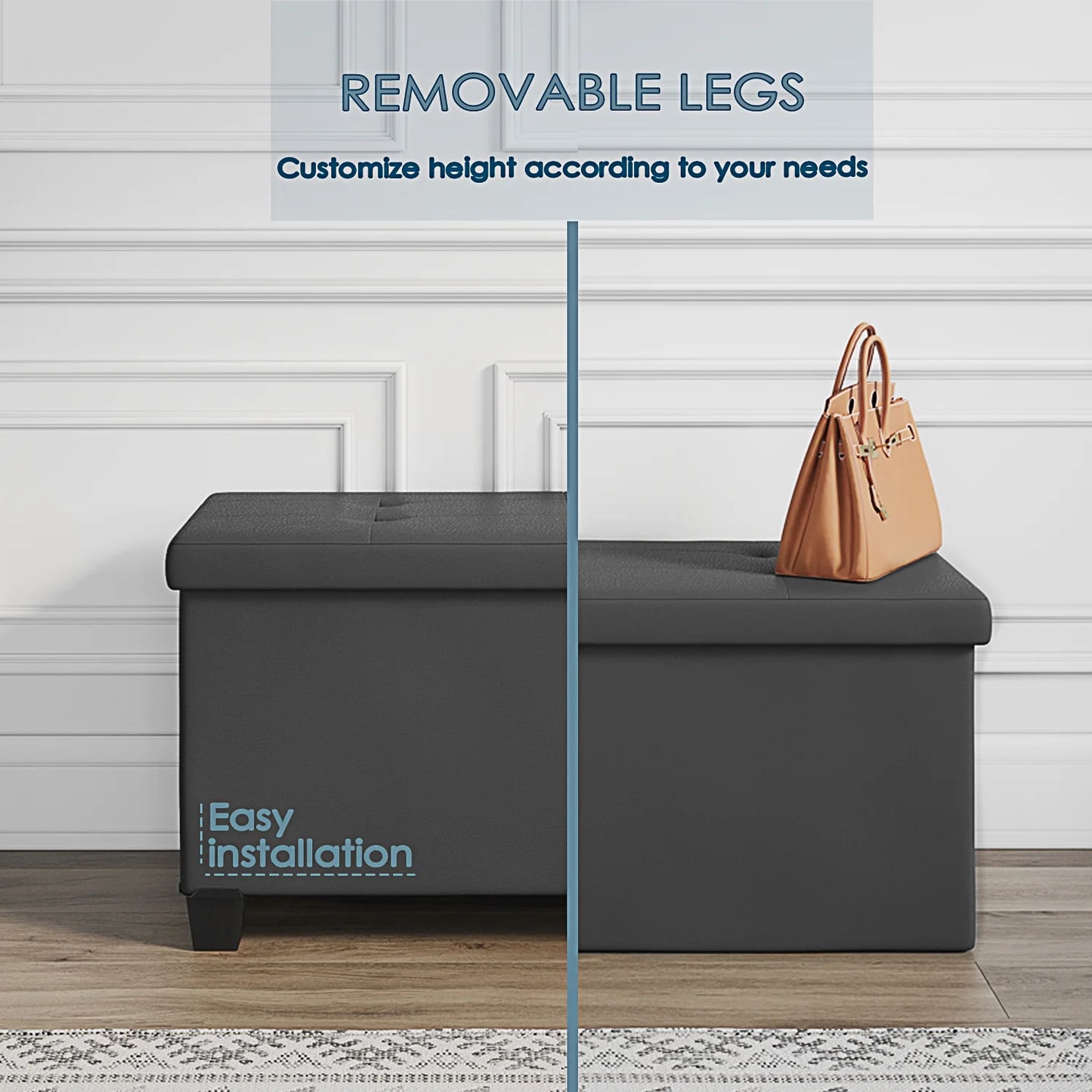 Ottoman Storage Bench, Faux Leather 30" Storage Ottoman Bench, Gray