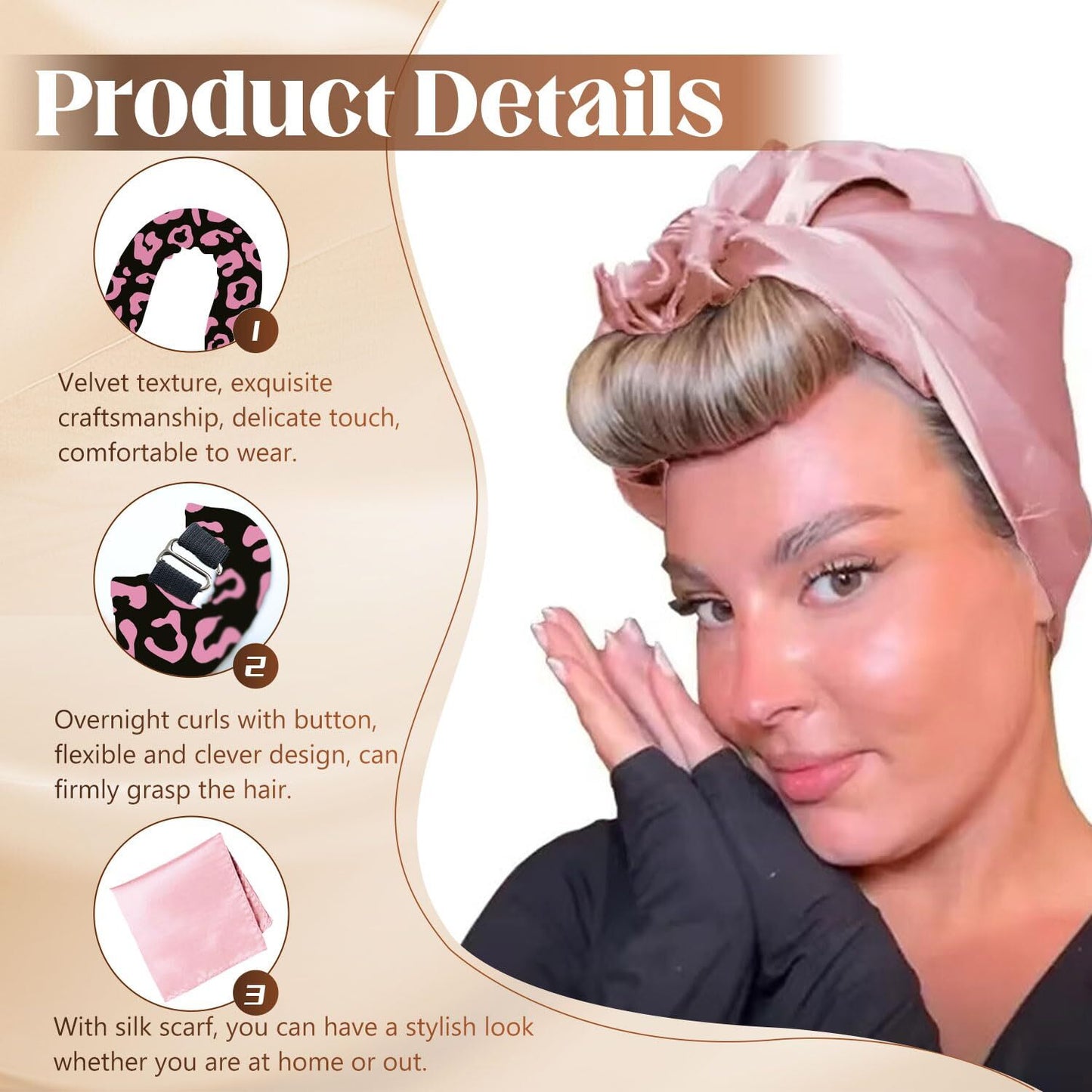 Heatless Hair Curler Overnight 3 Pcs Sponge Heatless Curling Rod with Satin Scar