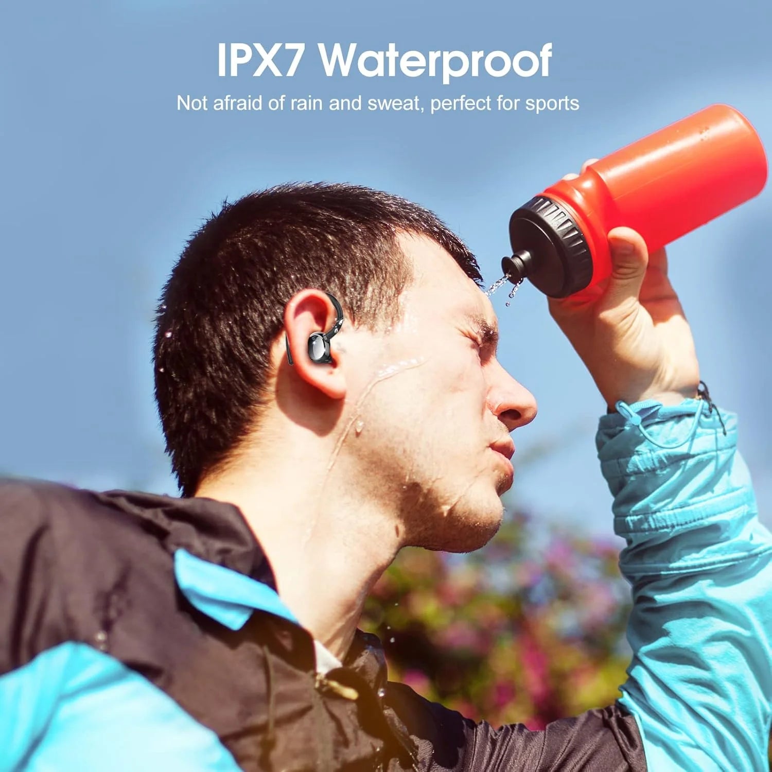 Ultralight Bluetooth Headphones Wireless Earbuds 125Hrs Sport Earphones with LED Display, Noise Cancelling Headphones with Earhooks Built-In Mic, IPX7 Waterproof Headset for Workout, Black