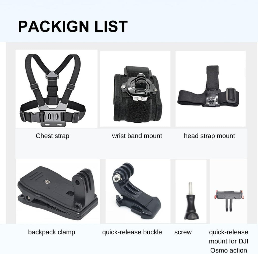 Accessory Kit for DJI Osmo Action: Camera Chest Strap, Camera Head Mount, Camera