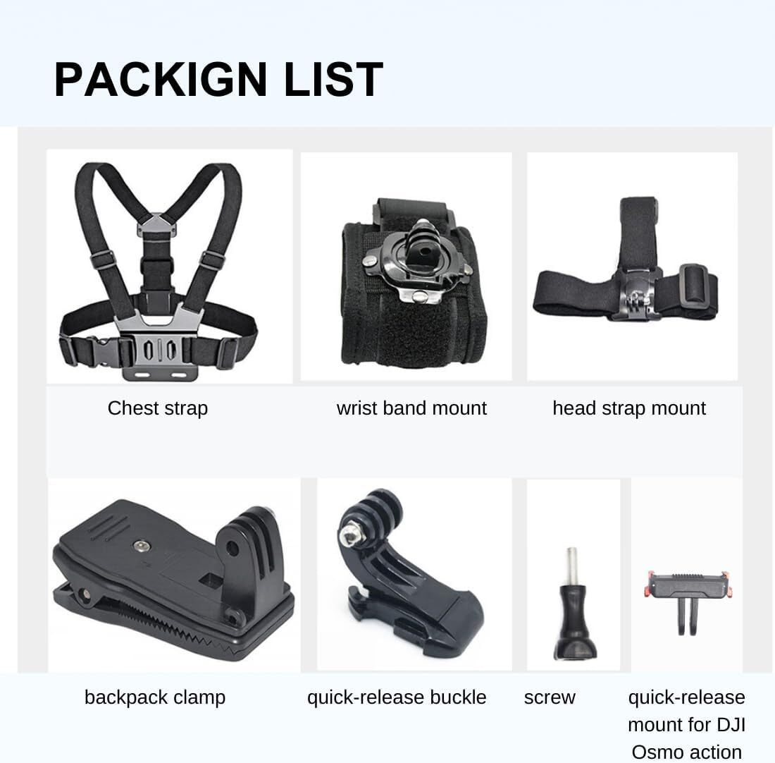 Accessory Kit for DJI Osmo Action: Camera Chest Strap, Camera Head Mount, Camera