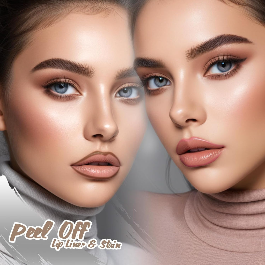 4 Colors Peel off Lip Liner, Peel off Lip Stain Set Tattoo Lip Liner with Tweezer,Waterproof, Long Lasting Lip Stain, Highly Pigmented Matte Finish Lip Tint Stain