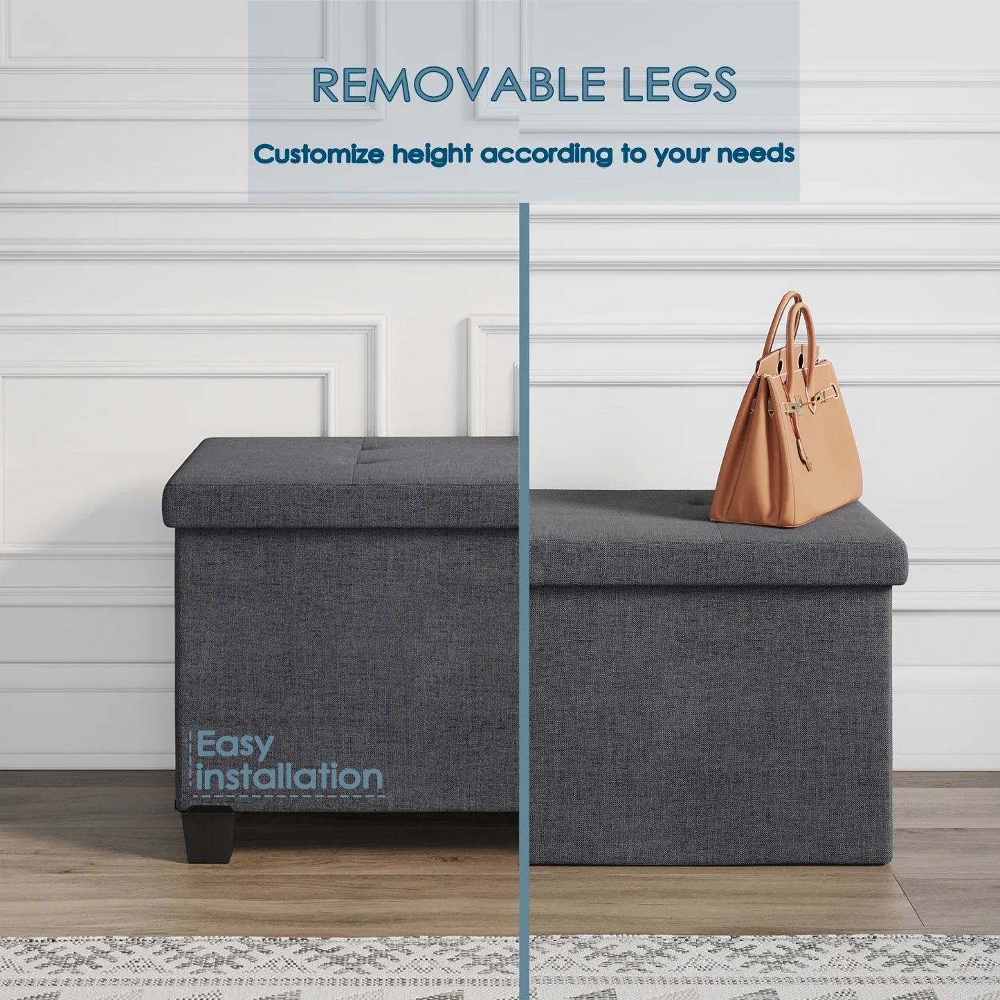 Ottoman Storage Bench, Linen 30" Storage Ottoman Bench, Gray
