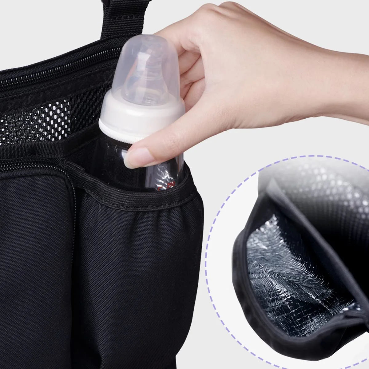 Universal 2 in 1 Insulated Cup Holders Stroller Organizer, Black