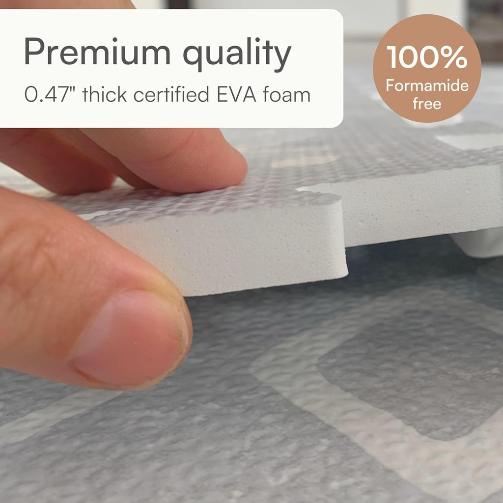 Baby Play Mat for Floor – 4X6Ft Gray | Soft Non Toxic Premium EVA Foam Tiles for Tummy Time, Crawling & Playroom – Waterproof Interlocking Floor Mat for Babies & Toddlers (6 Tiles)