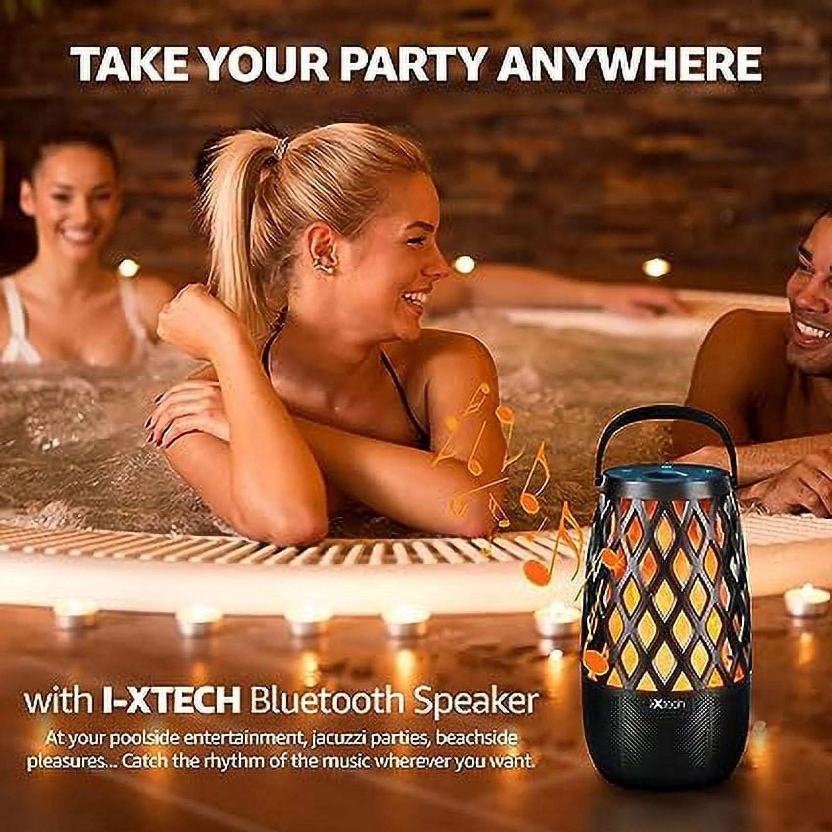 Outdoor Bluetooth Speaker Waterproof Wireless with LED Flame Light, Shower Bluetooth Speaker for Camping Patio Home Decor, Wall Mount&Hook&Stake 1 Pack Fireball