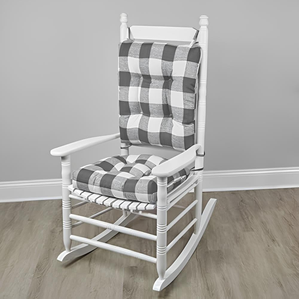 Solarium Rocking Chair Cushion Set, Assembled in the USA, for Indoor & Outdoor Use, Patio, Living Room, or Nursery, 2-Piece Set, 19"X19" Seat and 21"X18" Seatback, 04 Black
