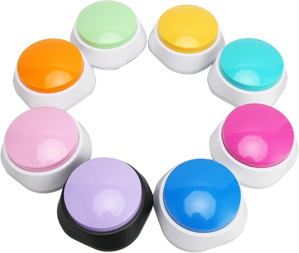 Dog Training Clickers, Recordable Dog Talking , Pet Communication Training Buzzer, 30S Voice Record and Playback, Battery Powered, for Drink, Play, Eat, 8 Packs