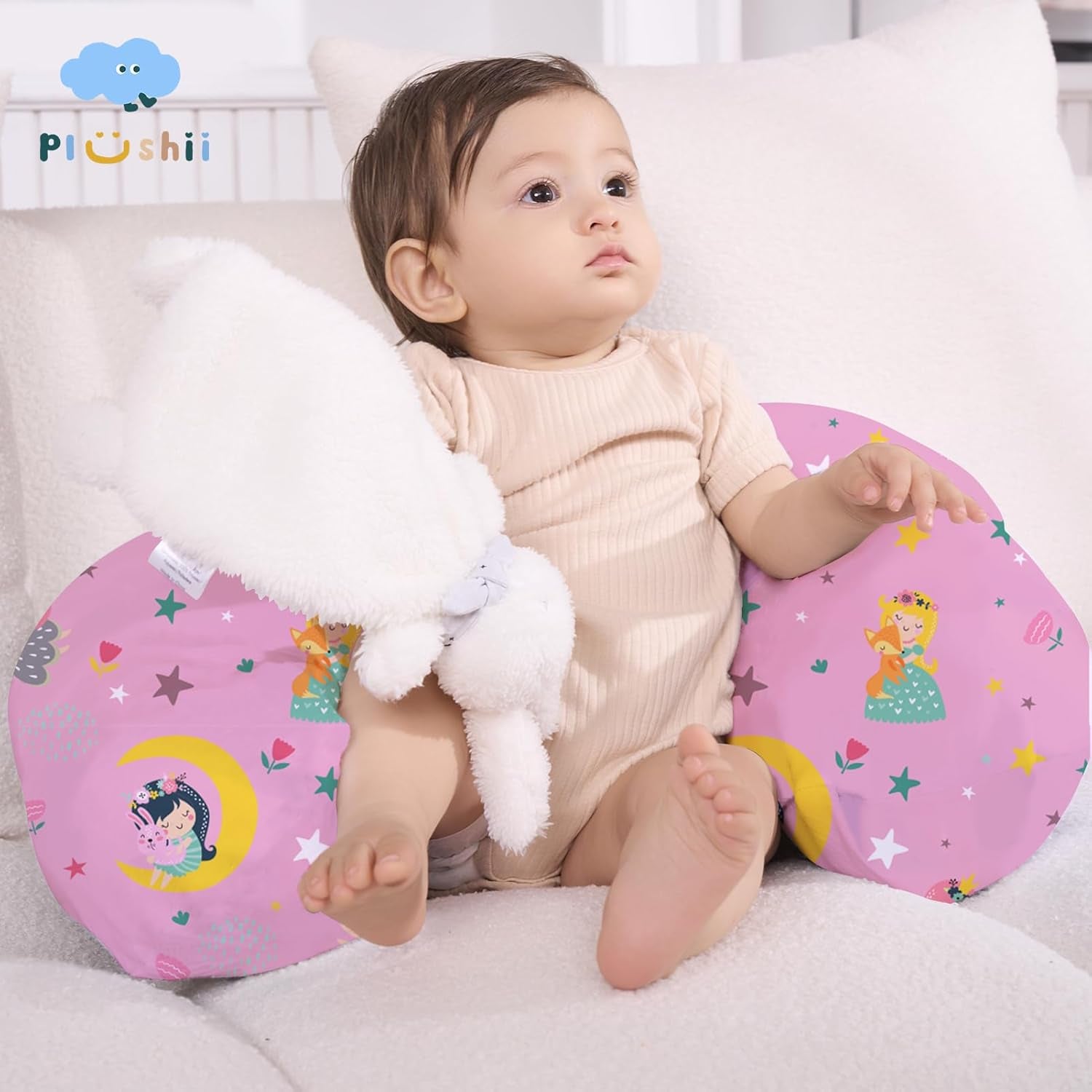 Nursing Pillow for Breastfeeding, Breathable Breast Feeding Pillow and Positioner with Removable Cover for More Support, Tummy Time and Bottle Feeding Support Pillow, Moon Fairy