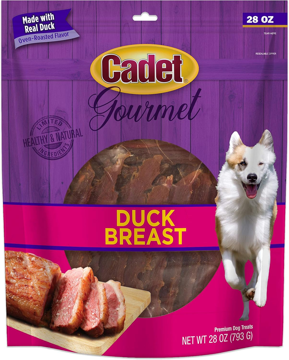 Gourmet Duck Breast Jerky Dog Treats, Healthy, Long-Lasting High-Protein Training Treats for Small & Large Dogs, 40 Oz.