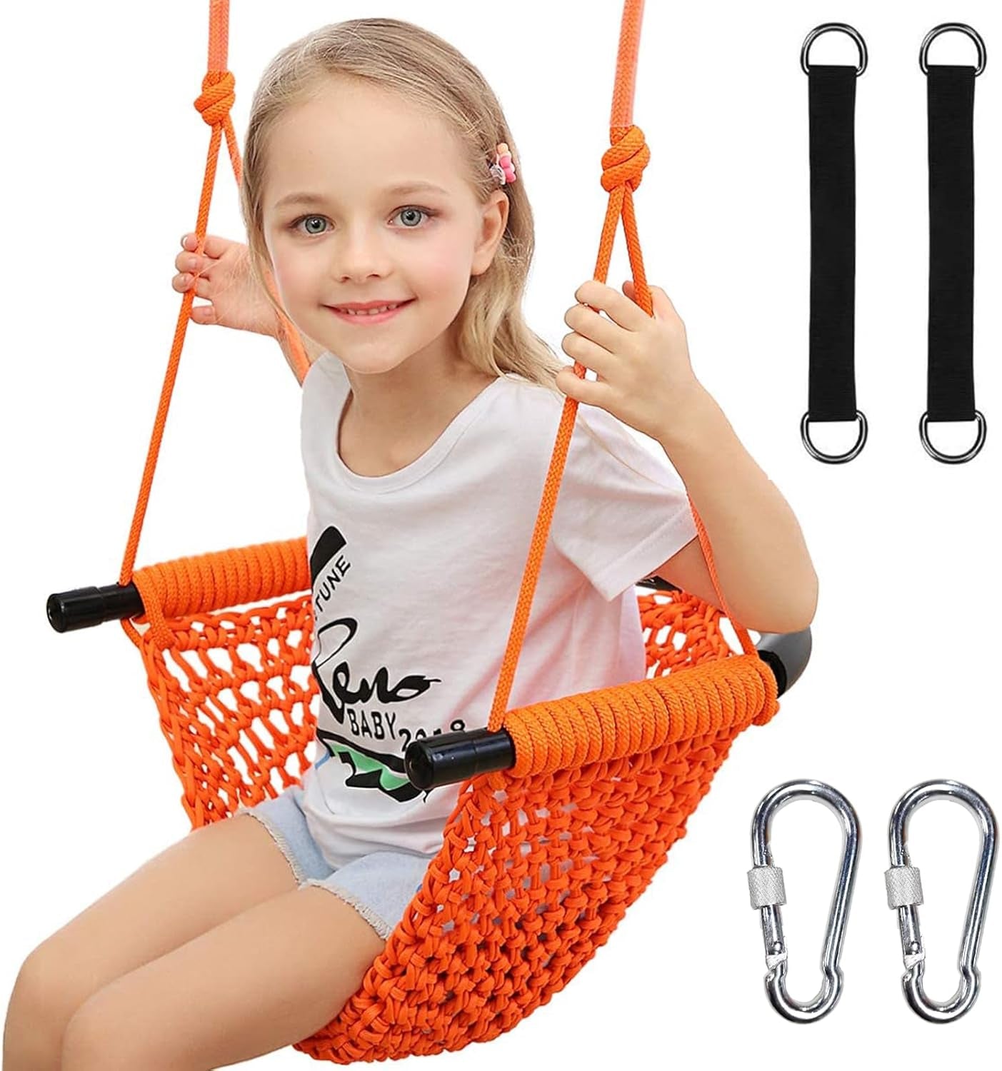 Kids Swing for Swing Set, Heavy Duty Rope Swings with Snap Hooks and Straps, 440LBS Capacity, Toddler Swing Seat for Indoor Porch, Outdoor Playground, Tree, Blue