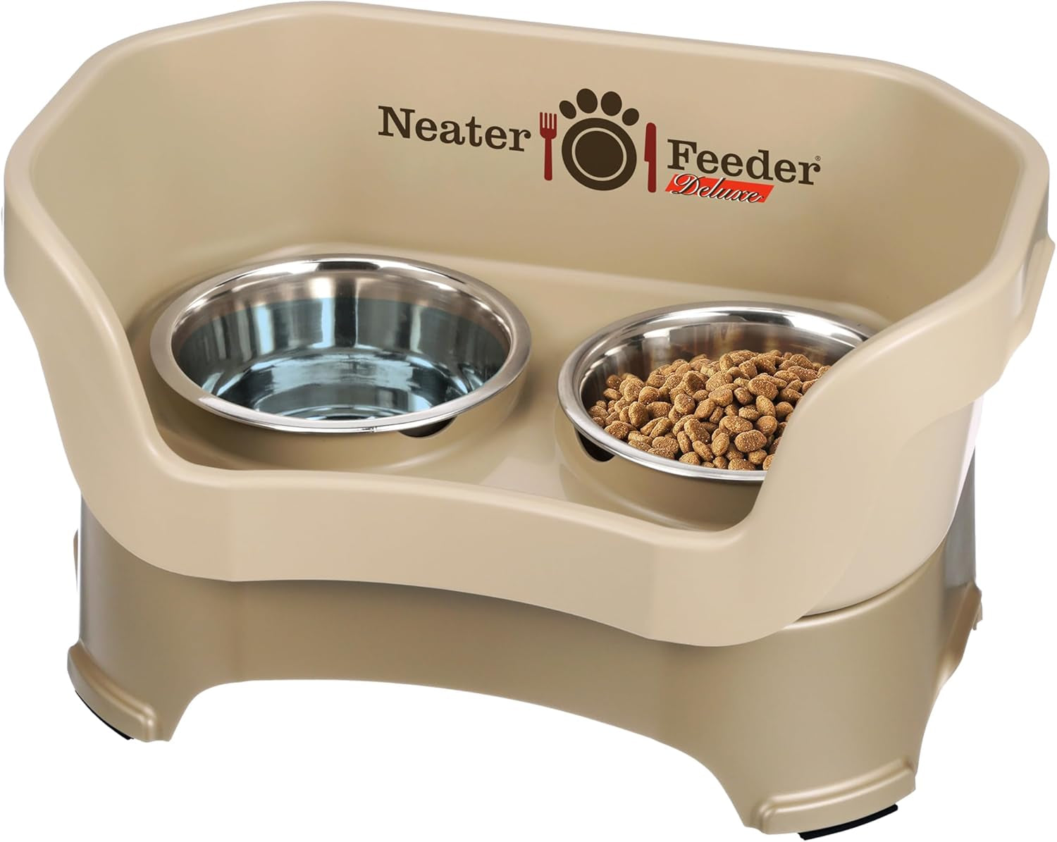 Neater Feeder Deluxe Mess Proof Dog Bowls Elevated for Small Dogs under 19 Lbs, Made in USA, No Spill Raised Dog Food Bowl Stand Feeding Station, Food and Water Bowl Set, Grey