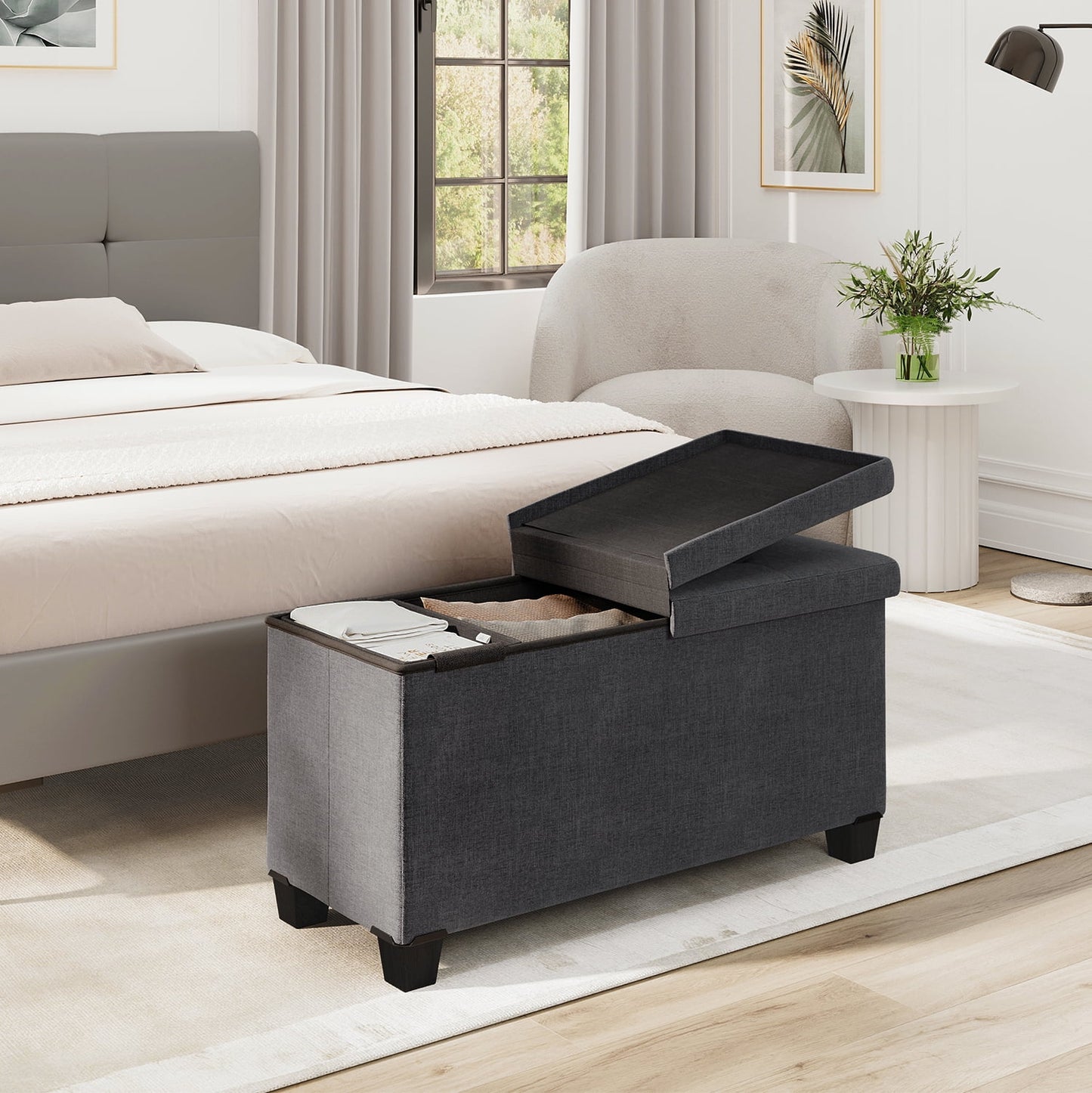 Ottoman Storage Bench, Linen 30" Storage Ottoman Bench, Gray