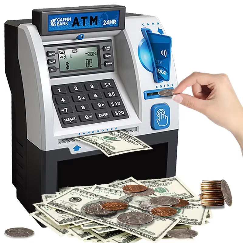 Kids ATM Automatic Deposit Teller Machine Toy Smart Password Swipe Card Saving Box Children Electronic Piggy Bank Christmas Gift