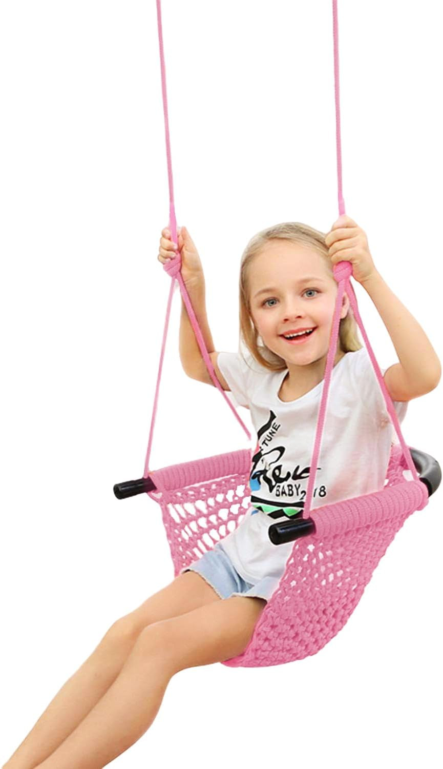 Swing Seat for Kids Heavy Duty Rope Play Secure Children Swing Set,Perfect for Indoor,Outdoor,Playground,Home,Tree,With Snap Hooks and Swing Straps,440 Lbs Capacity,Pink