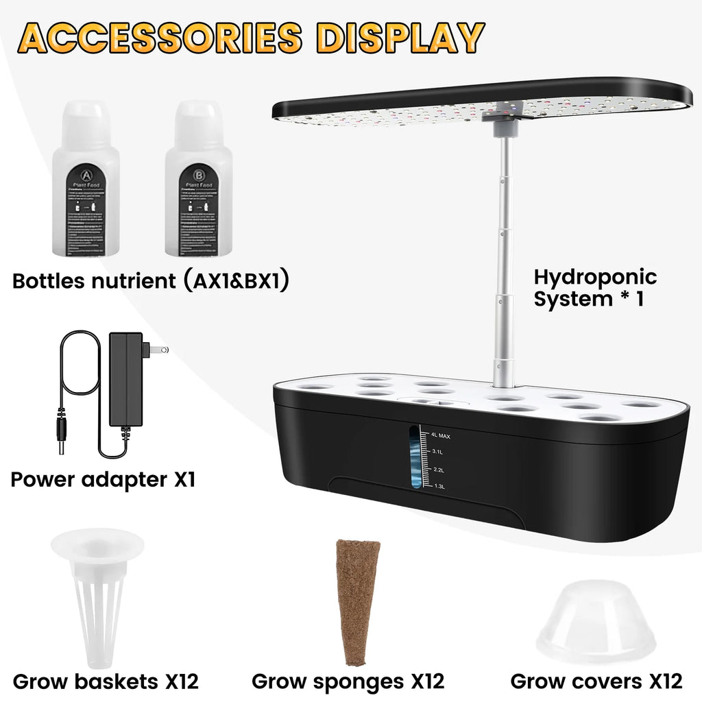 12 Pods Hydroponics Growing System,  Indoor Herb Garden Kit with Grow Lights, Height Adjustable Planting Germination Kit with Pump, Gardening Gifts Home Decor