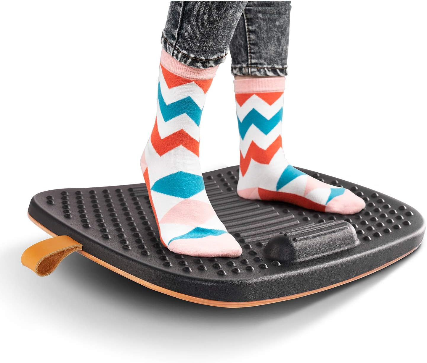 Standing Desk Mat with anti Fatigue Bar, Wooden Wobble Balance Board with Ergonomic Design Comfort Floor Mat