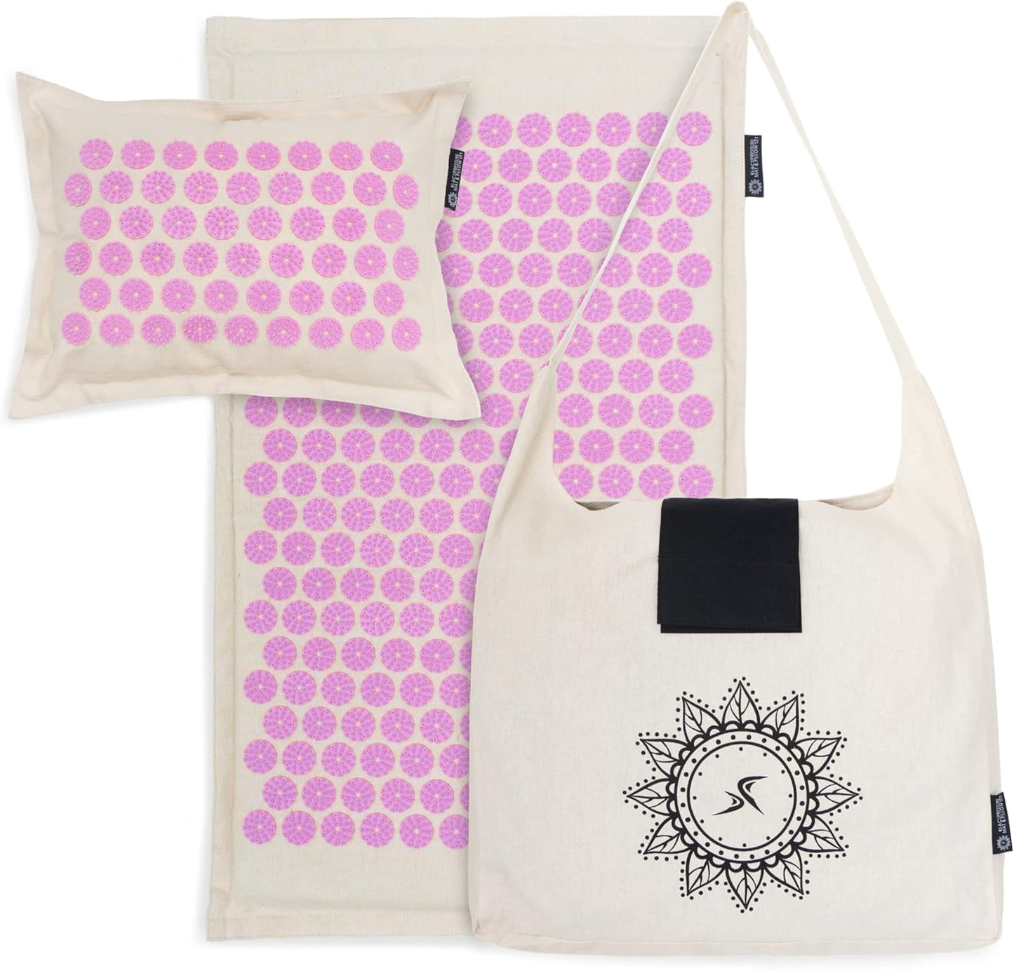 Ki Acupressure Mat and Pillow Set with 100% Natural Linen for Back/Neck Pain Relief and Muscle Relaxation, Sand Dunes