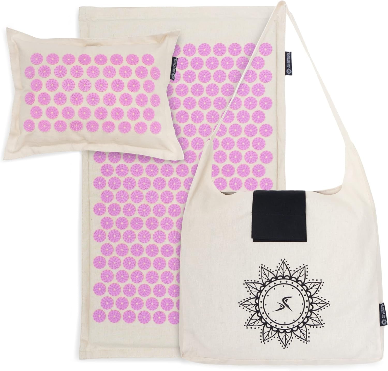 Ki Acupressure Mat and Pillow Set with 100% Natural Linen for Back/Neck Pain Relief and Muscle Relaxation, Sand Dunes
