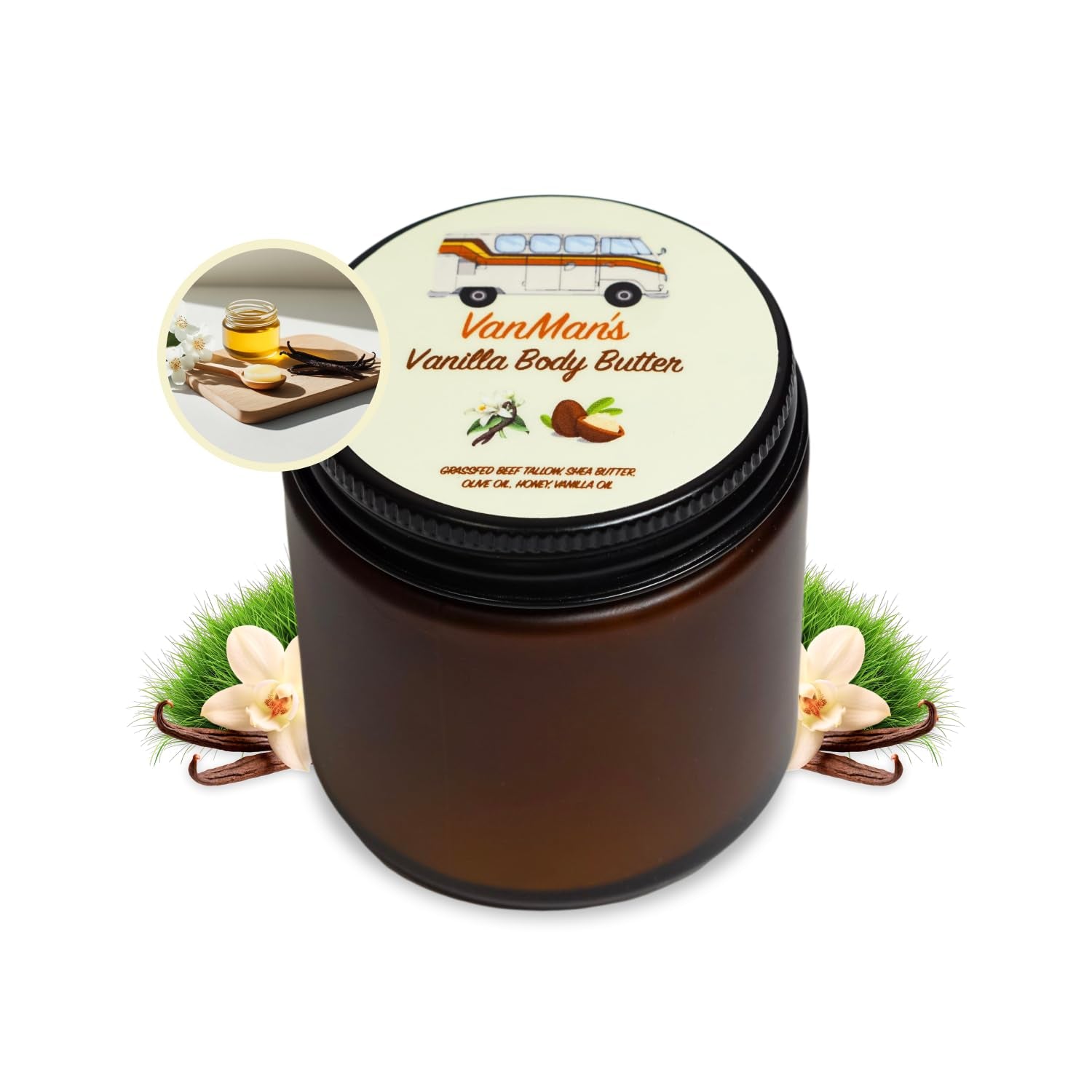 Vanman'S - Whipped Tallow - Body Butter with No Essential Oils - Body Moisturizer with Grass-Fed/Finished Beef Tallow for Skin - Organic Shea Butter, Cold Pressed Olive Oil and Raw Honey - 4 Oz