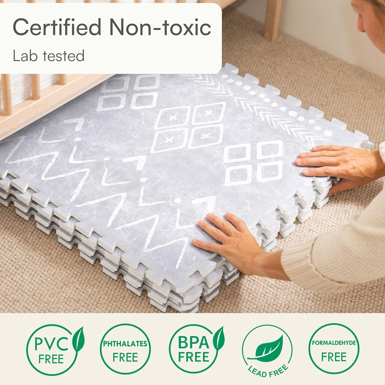 Baby Play Mat for Floor – 4X6Ft Gray | Soft Non Toxic Premium EVA Foam Tiles for Tummy Time, Crawling & Playroom – Waterproof Interlocking Floor Mat for Babies & Toddlers (6 Tiles)