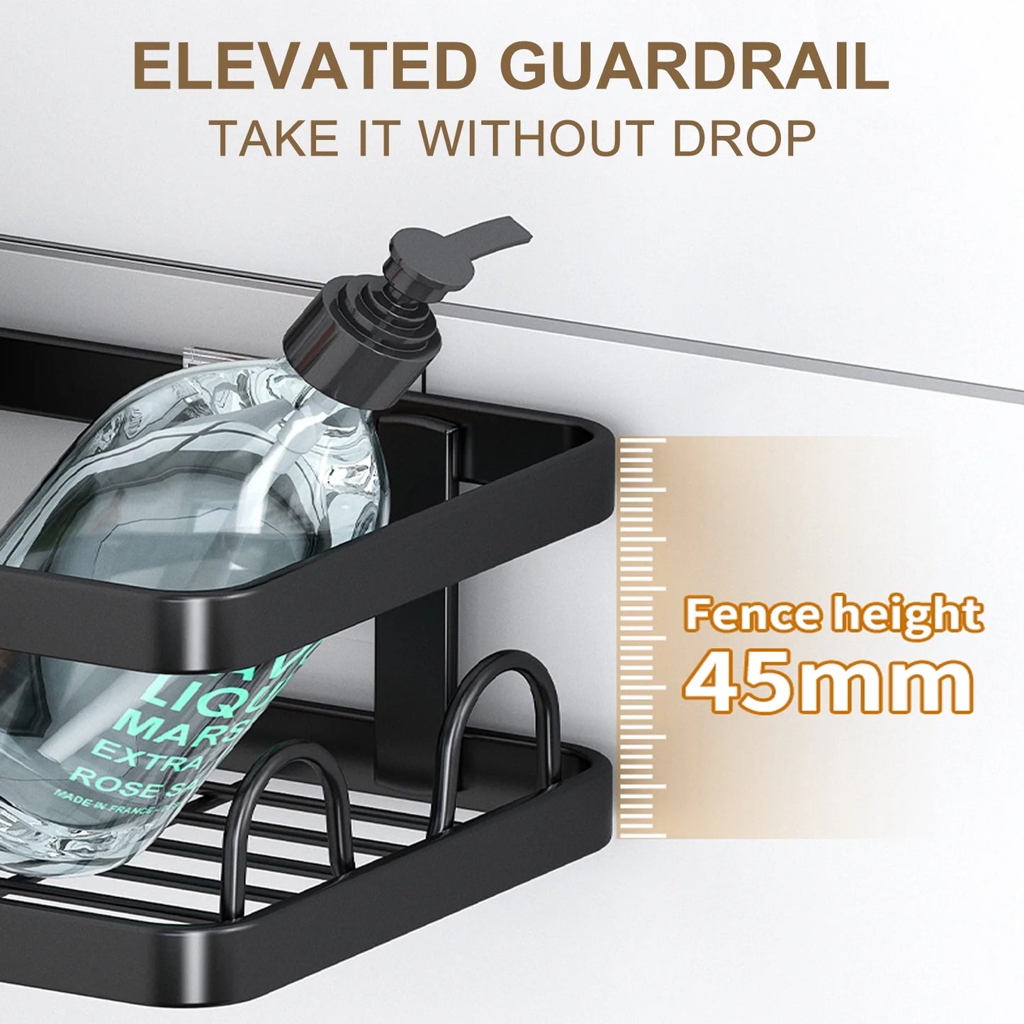 5 PCS Corner Shower Caddy, No Drilling Stainless Steel Shower Storage Rack with Hooks & Toothpaste Holder for Bathroom, Black