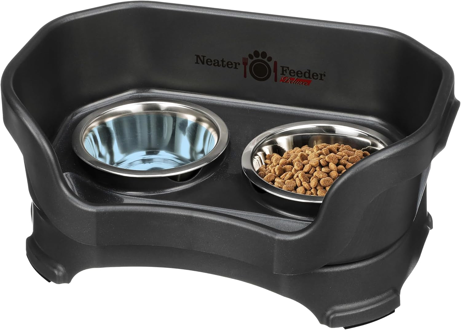 Neater Feeder Deluxe Mess Proof Dog Bowls Elevated for Small Dogs under 19 Lbs, Made in USA, No Spill Raised Dog Food Bowl Stand Feeding Station, Food and Water Bowl Set, Grey