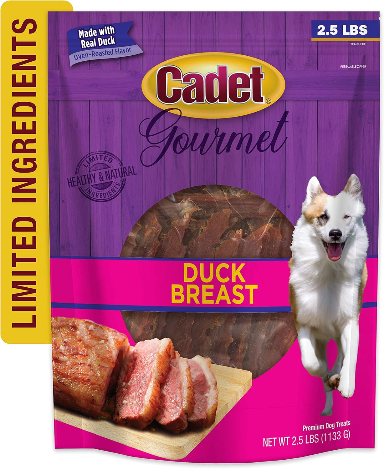 Gourmet Duck Breast Jerky Dog Treats, Healthy, Long-Lasting High-Protein Training Treats for Small & Large Dogs, 40 Oz.