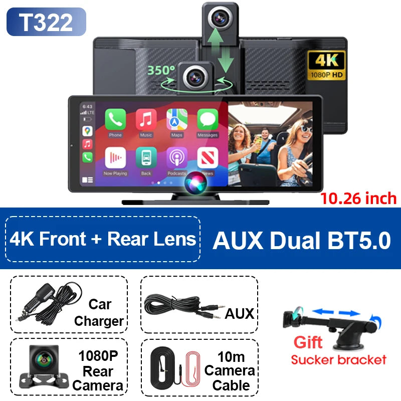 10.26'' Universal Portable Carplay Car Screen Wireless Carplay Screen Wireless Car Stereo Carplay Android Auto Car Touchscreen