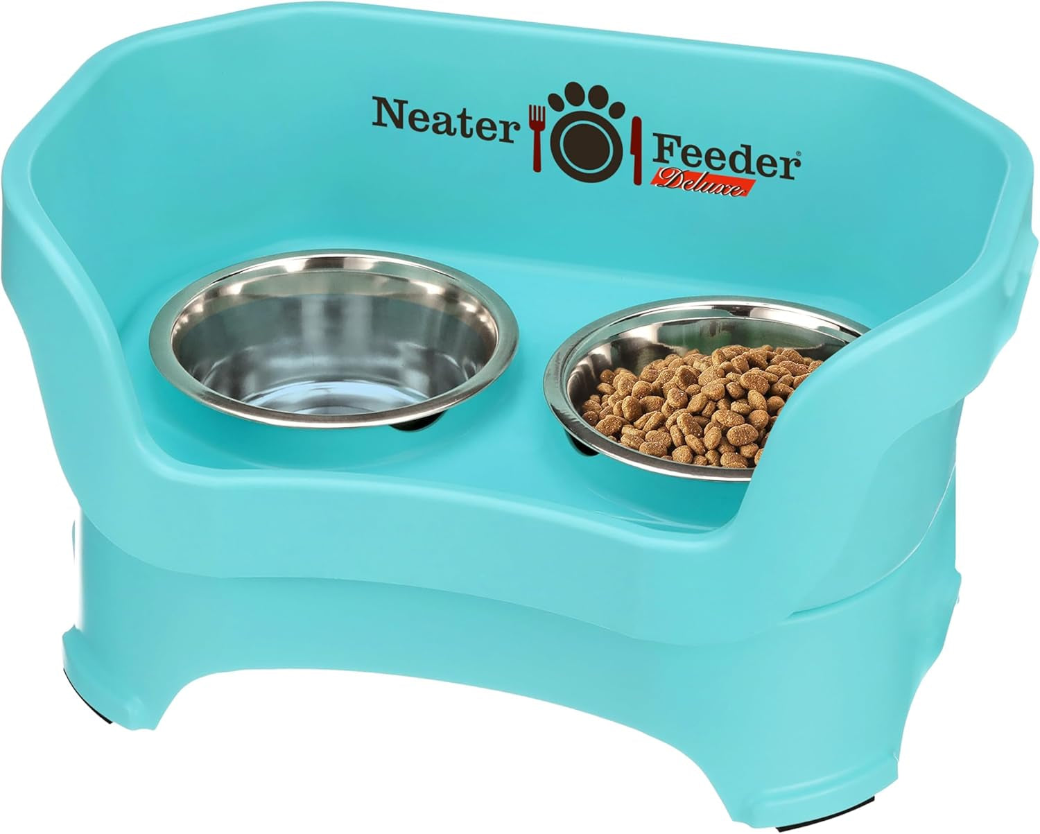 Neater Feeder Deluxe Mess Proof Dog Bowls Elevated for Small Dogs under 19 Lbs, Made in USA, No Spill Raised Dog Food Bowl Stand Feeding Station, Food and Water Bowl Set, Grey