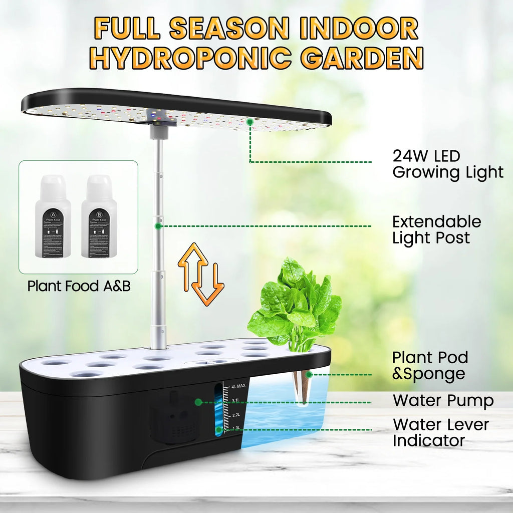 12 Pods Hydroponics Growing System,  Indoor Herb Garden Kit with Grow Lights, Height Adjustable Planting Germination Kit with Pump, Gardening Gifts Home Decor