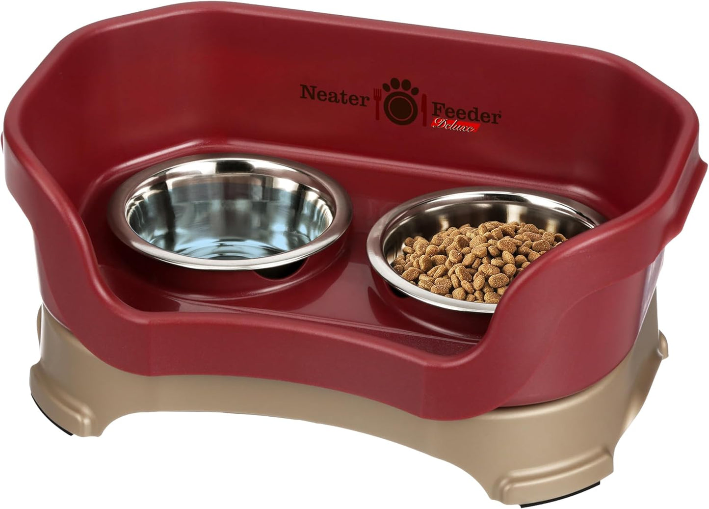 Neater Feeder Deluxe Mess Proof Dog Bowls Elevated for Small Dogs under 19 Lbs, Made in USA, No Spill Raised Dog Food Bowl Stand Feeding Station, Food and Water Bowl Set, Grey