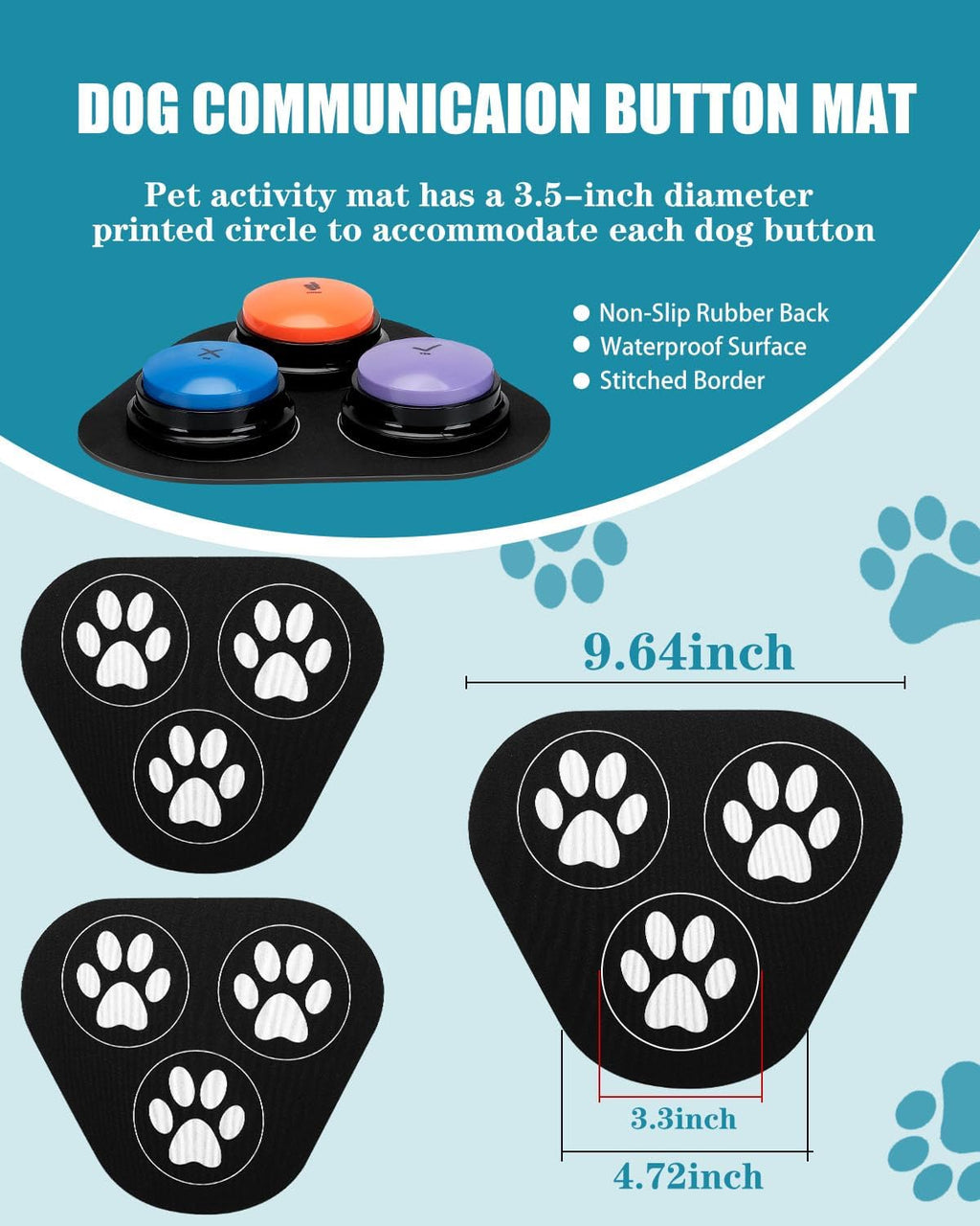 Dog Buttons for Communication, 9 Pcs Dog Talking Button Set, 30S Voice Recording Speaking Button Pet Speech Training Buzzers with 30 Scene Stickers and Waterproof Anti-Slip Mat for Animal Training