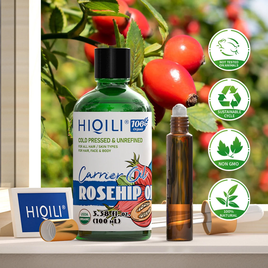 Rosehip Seed Carrier Oil, Pure Cold Pressed Organic, 100Mlfor Massage Skin Hair & Nails