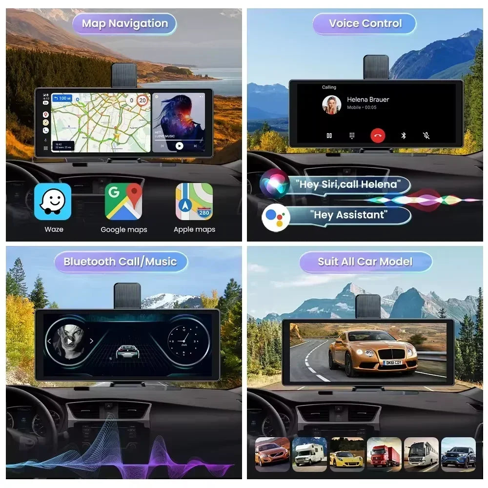 10.26'' Universal Portable Carplay Car Screen Wireless Carplay Screen Wireless Car Stereo Carplay Android Auto Car Touchscreen