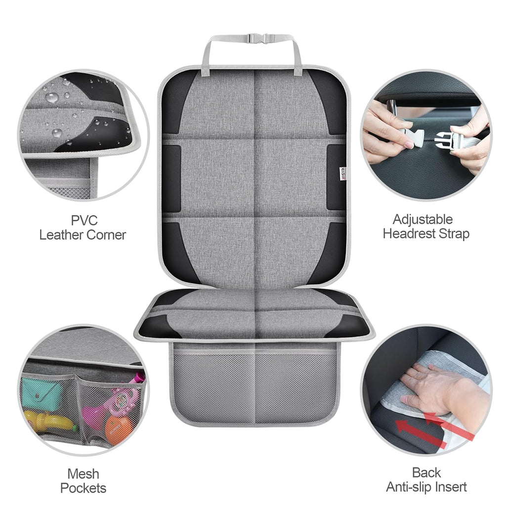 Car Seat Protector, Non-Slip Backing Will Not Leave Imprint, Waterproof Thicker Car Seat Cover for SUV, Sedan, Truck, Leather Car Seat Cushion (Gray Black)