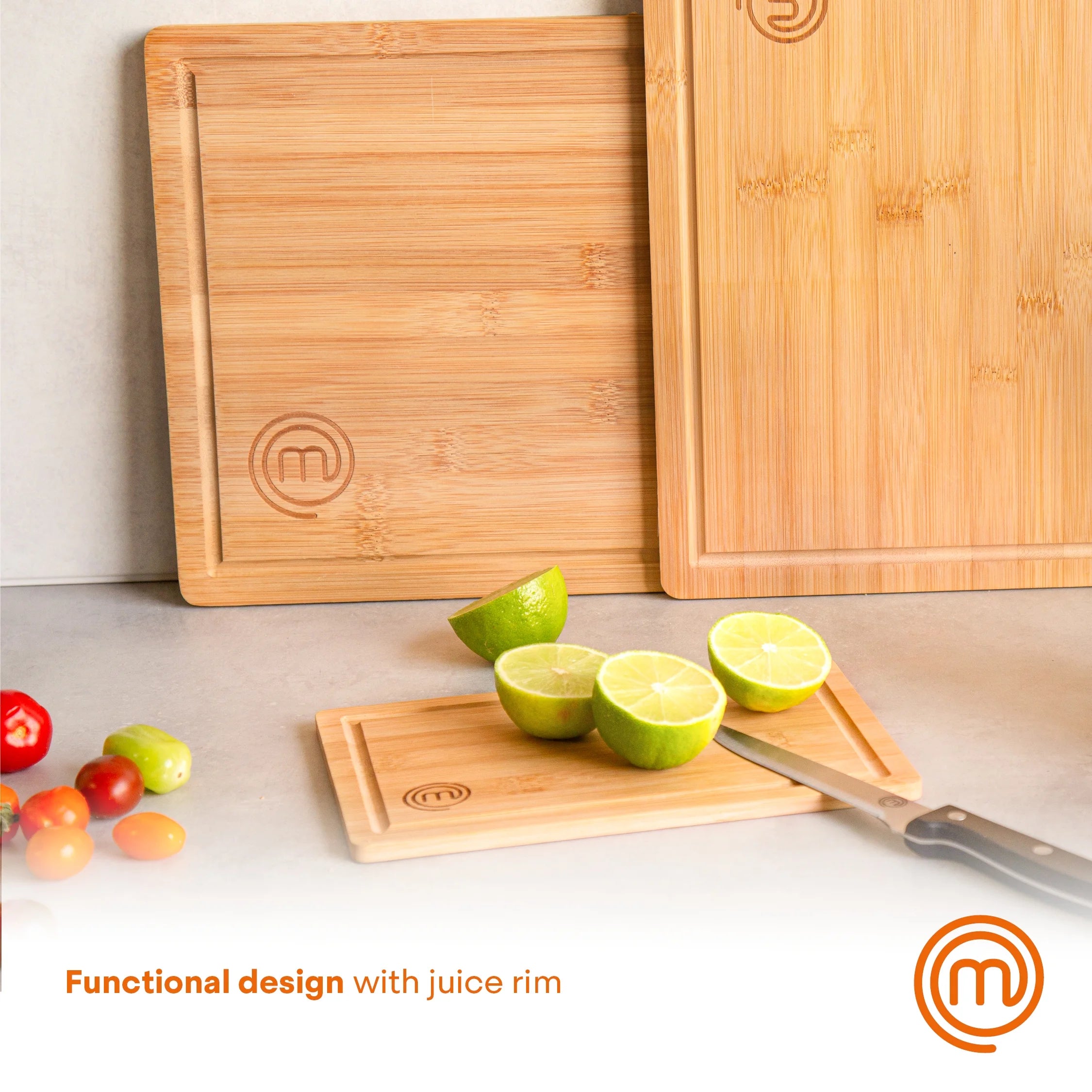 3 Piece Bamboo Cutting Board Set, Natural, Sustainable