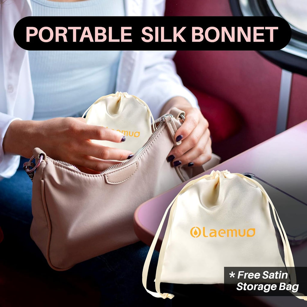 100% Mulberry Silk-Bonnet for Sleeping Women/Men for Curly/Thin/Short/Medium/Braids Hair, Real Silk Wrap Bonnet for Sleeping, Silk Sleep Night Cap for Hair Care, Light Pink