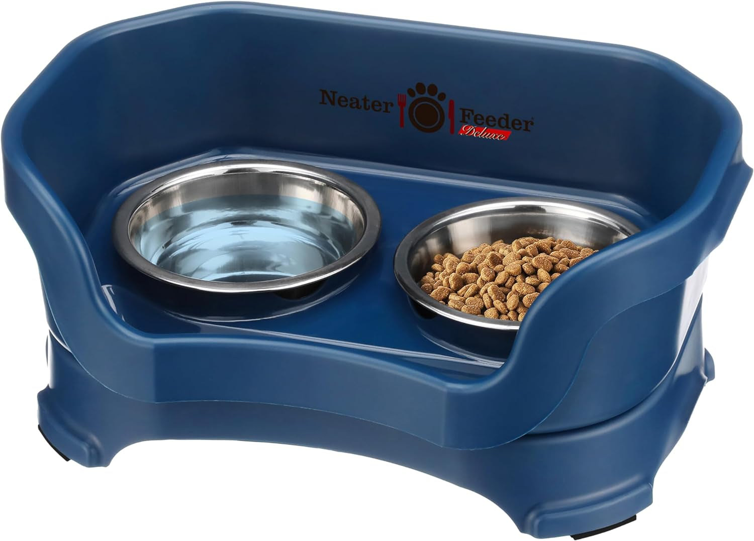 Neater Feeder Deluxe Mess Proof Dog Bowls Elevated for Small Dogs under 19 Lbs, Made in USA, No Spill Raised Dog Food Bowl Stand Feeding Station, Food and Water Bowl Set, Grey