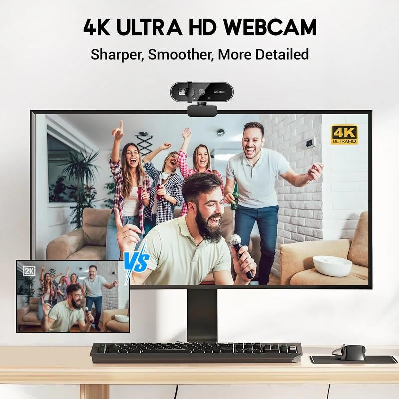 Webcam 4K HD USB Autofocus PC Webcam with Dual Mics for Xbox Laptop Computer Gam