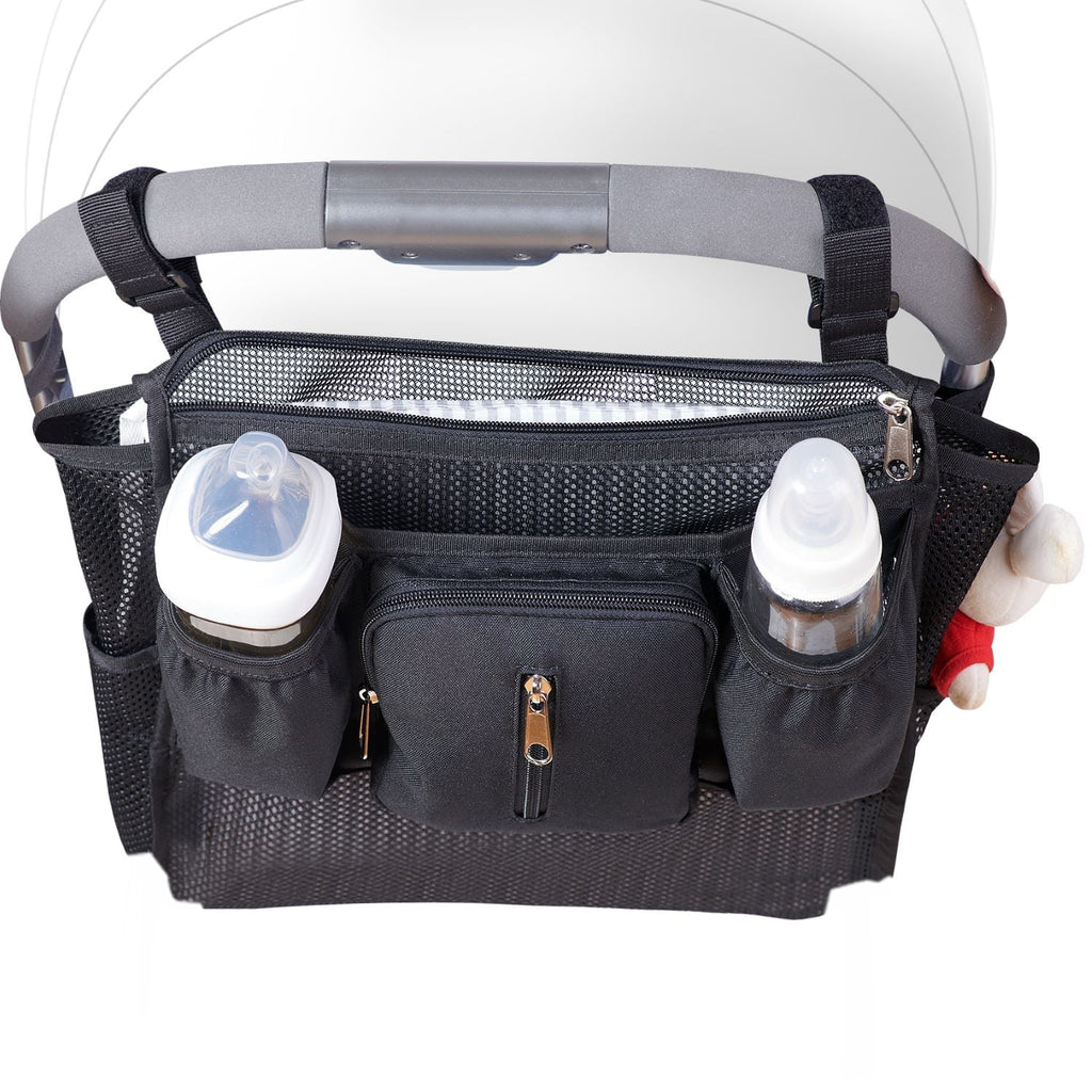 Universal 2 in 1 Insulated Cup Holders Stroller Organizer, Black
