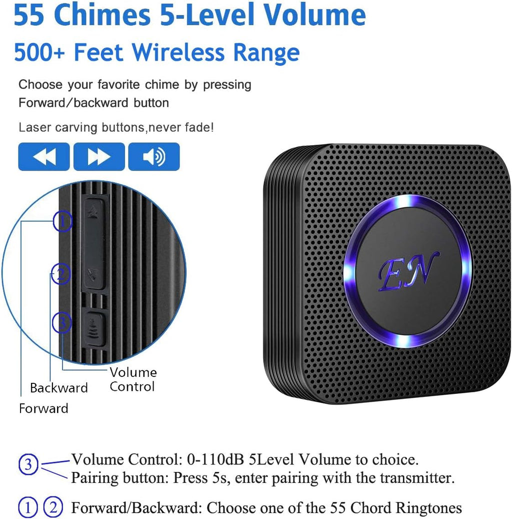 Dog Door Bell Wireless Doggie Doorbells for Potty Training with Waterproof Touch Button Dog Bells Included 2 Receiver and 3 Transmitters