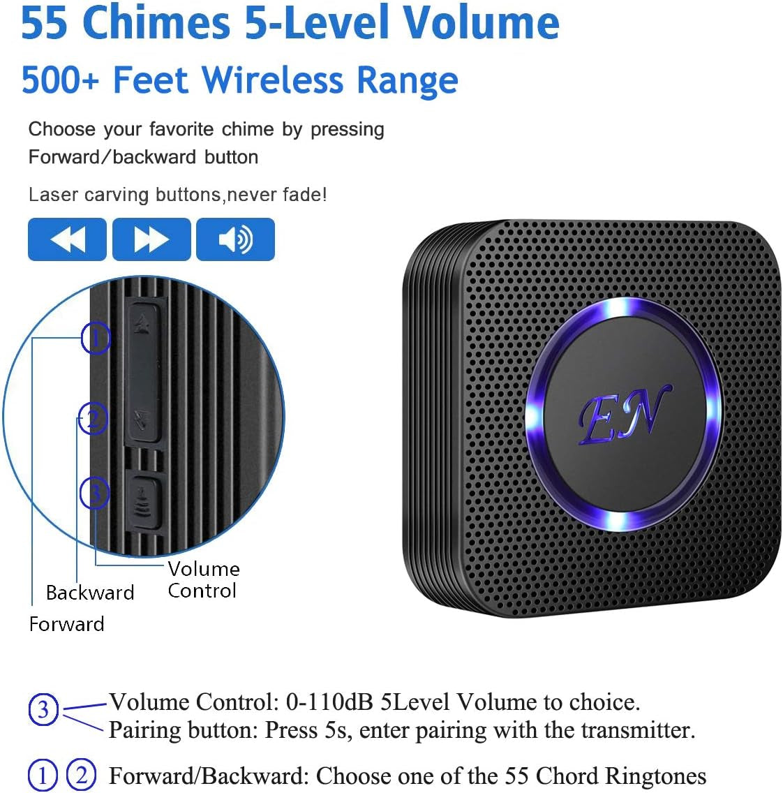 Dog Door Bell Wireless Doggie Doorbells for Potty Training with Waterproof Touch Button Dog Bells Included 2 Receiver and 3 Transmitters