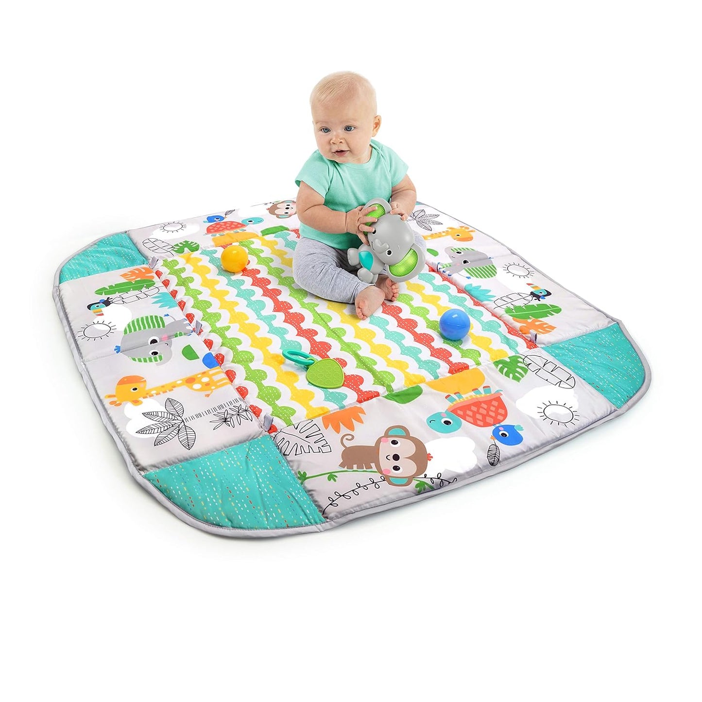5-In-1 Your Way Ball Play - Jumbo Play Mat Converts to Ball Pit Baby Gym, Newborn to Toddler - Totally Tropical (Green)